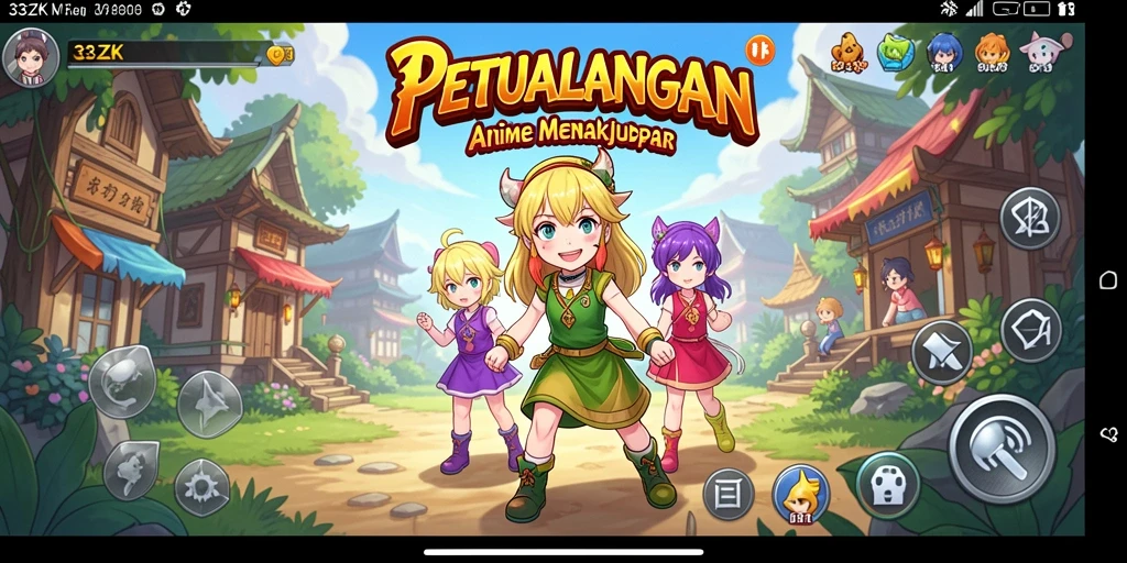 Tampilan utama gameplay 33ZK yang menampilkan karakter Anime yang dinamis.