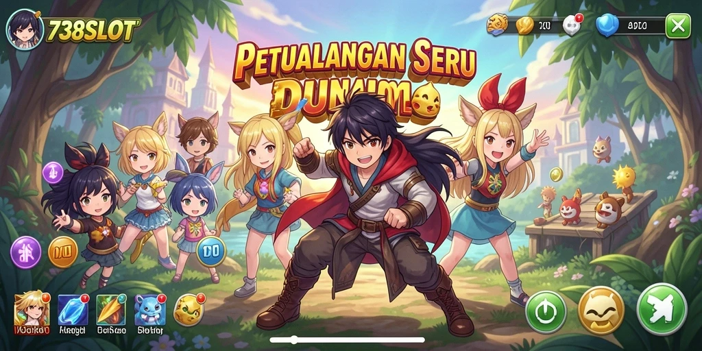 Tampilan gameplay seru dalam 738SLOT dengan karakter Anime yang menarik.