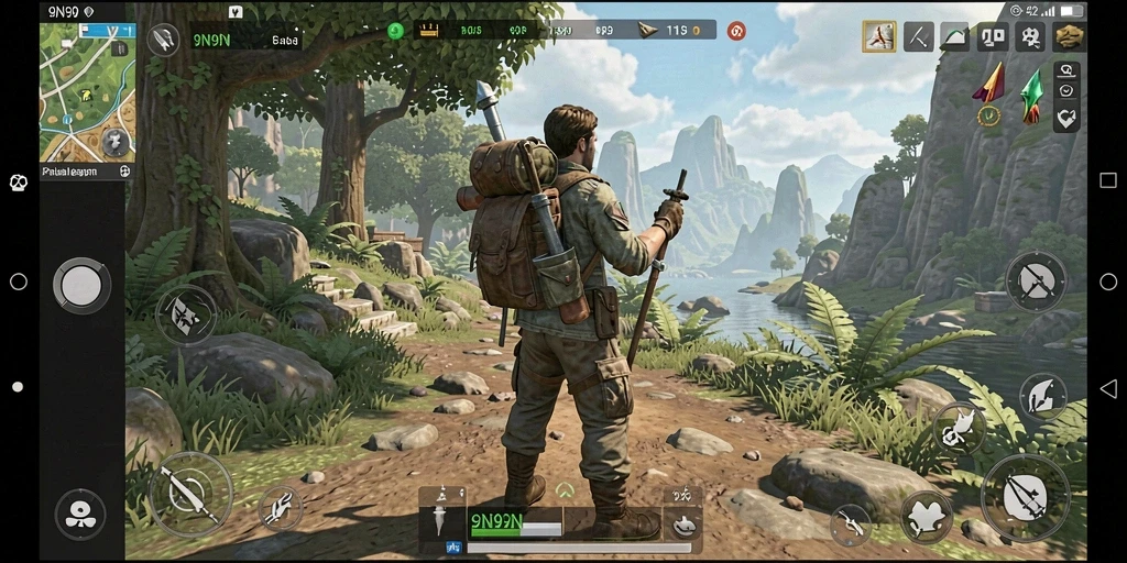 Screenshot gameplay <strong>9N9N</strong> menunjukkan dunia terbuka yang luas dan beragam.