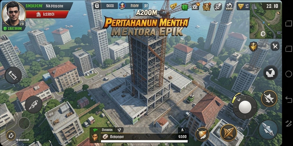 Tampilan gameplay Tower Defense A200M dengan menara yang beragam.