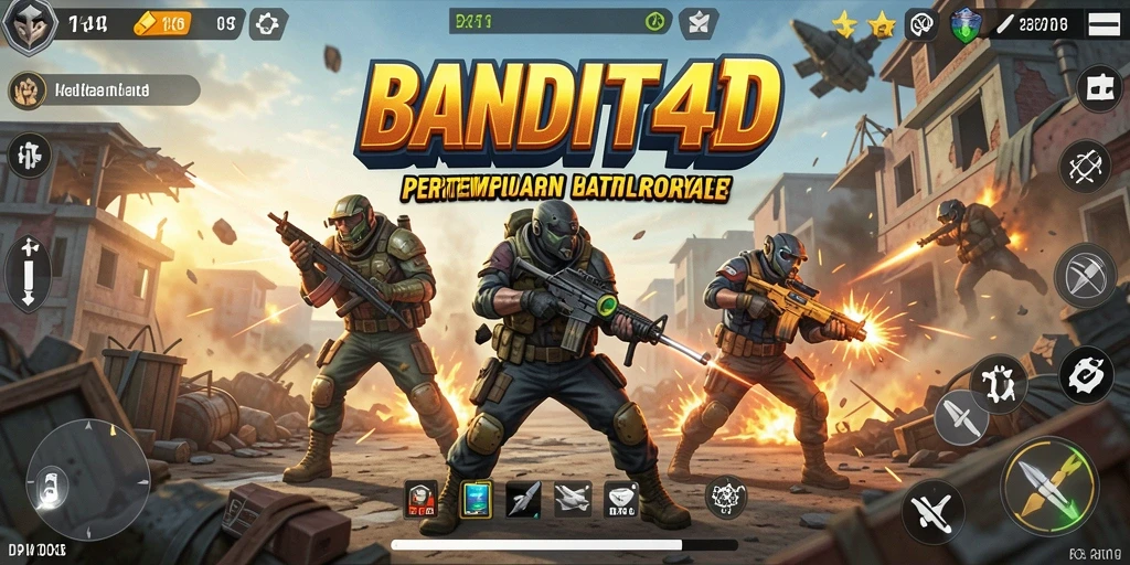 Tampilan gameplay BANDIT4D dalam pertempuran sengit Battle Royale.