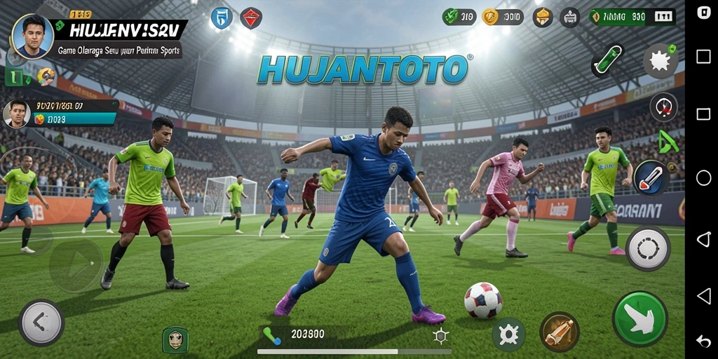 Screenshot gameplay HUJANTOTO menampilkan aksi seru di lapangan olahraga.