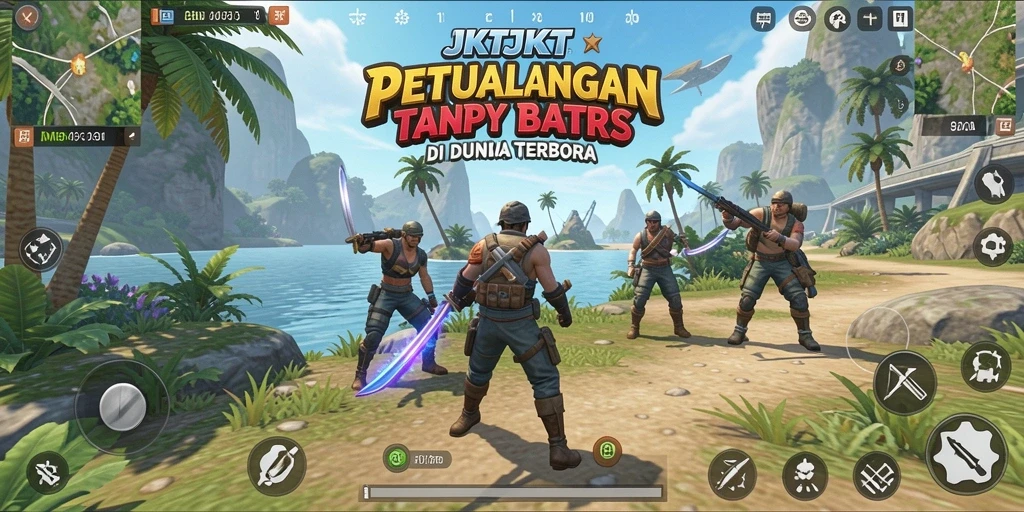 Screenshot gameplay JKTJKT yang menunjukkan dunia terbuka yang luas.