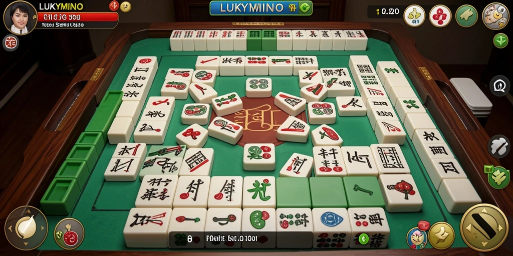 Screenshot gameplay LUKYMINO yang mendebarkan dengan desain ubin Mahjong.