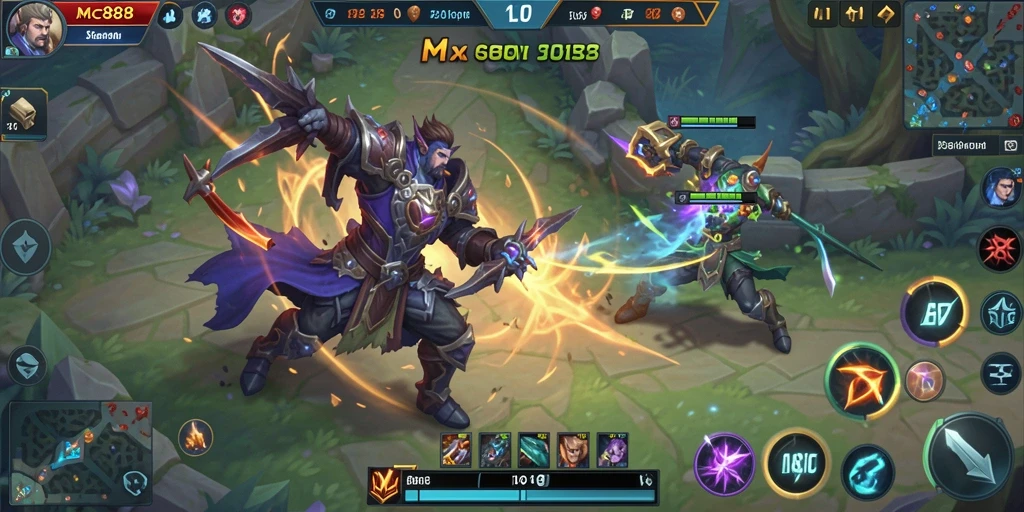 Tangkapan layar utama MC888 tampilkan pertarungan epik dalam game MOBA.