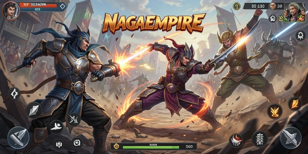 Tampilan screenshot NAGAEMPIRE menampilkan aksi pertarungan yang seru dan dinamis.