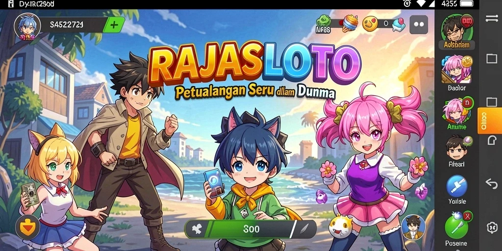 Tampilan bermain RAJASLOTO dengan karakter Anime yang menarik.
