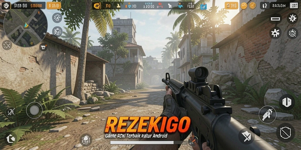 Screenshot REZEKIGO menampilkan aksi tembak-menembak yang seru dan menegangkan.