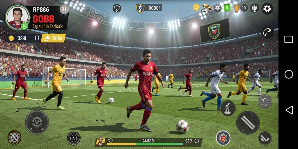 Tampilan gameplay yang menonjol dalam game sepak bola RP886.