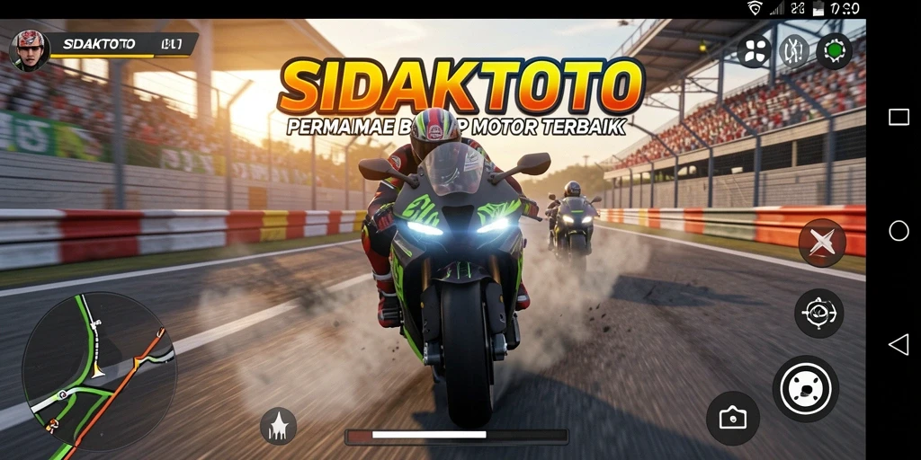 Tampilan gameplay seru dalam balapan motor yang menegangkan.