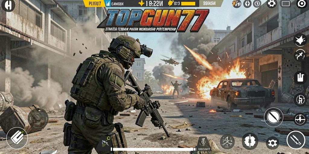 Screenshot gameplay menarik dari TOPGUN77 yang menunjukkan strategi pertempuran.