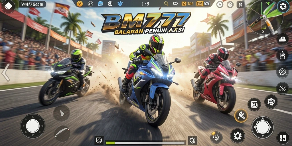 Screenshot gameplay balapan motor yang mendebarkan di VM777.