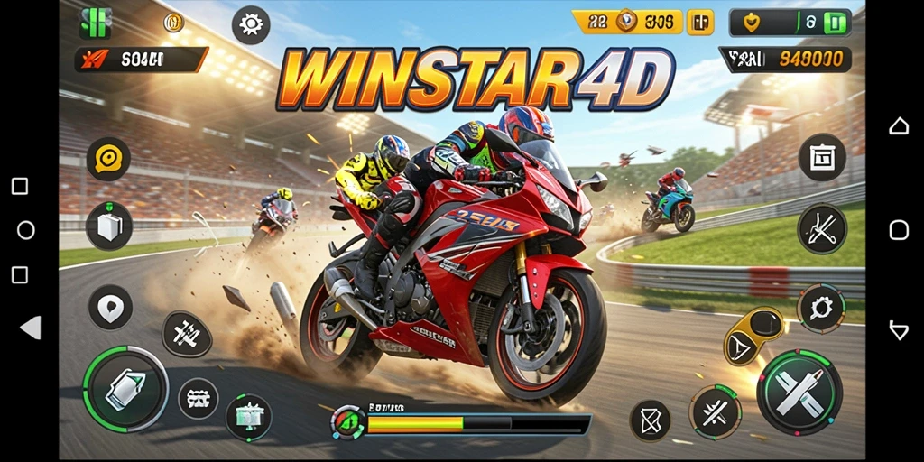 Tampilan gameplay balapan motor yang intens dan mendebarkan.